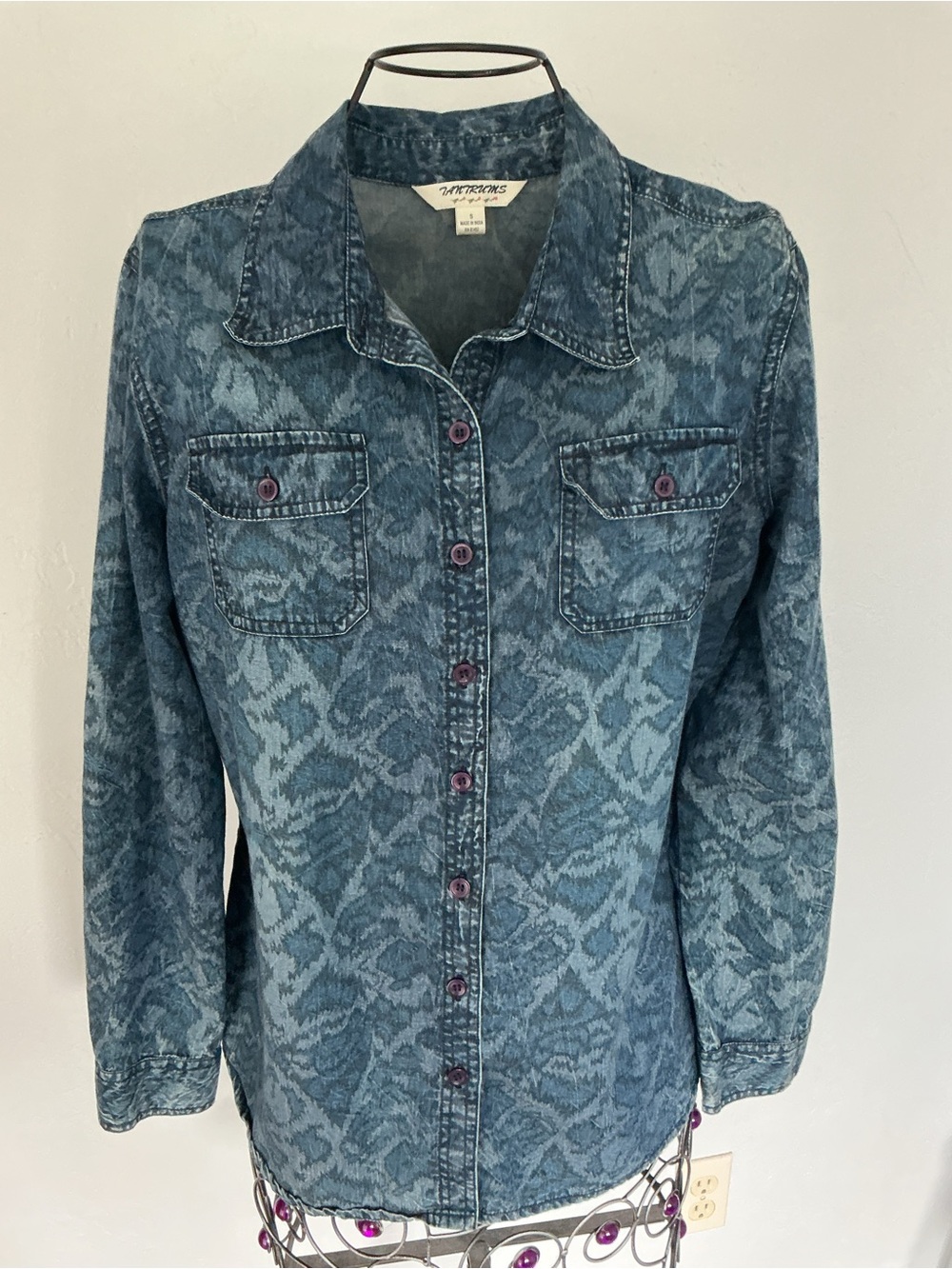 Tantrums Denim Button-down with Subtle Python Print
